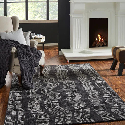 carpet with black background & white lining