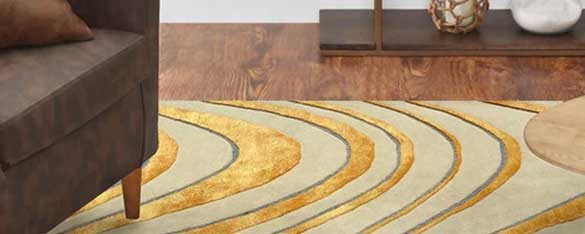 a carpet with yellow semi circle lines